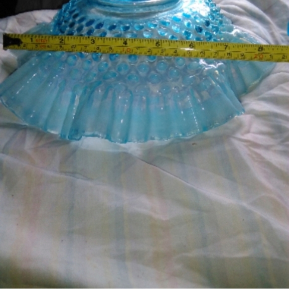 Fenton Hobnail Blue Opalescent Ruffled Edge Glass Vase - Picture 2 of 5